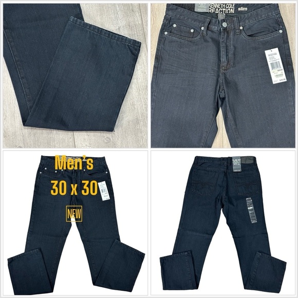 Men's Kenneth Cole Reaction Jeans 30 x 30 Black Silm Straight Low Rise Denim NWT - Picture 1 of 12